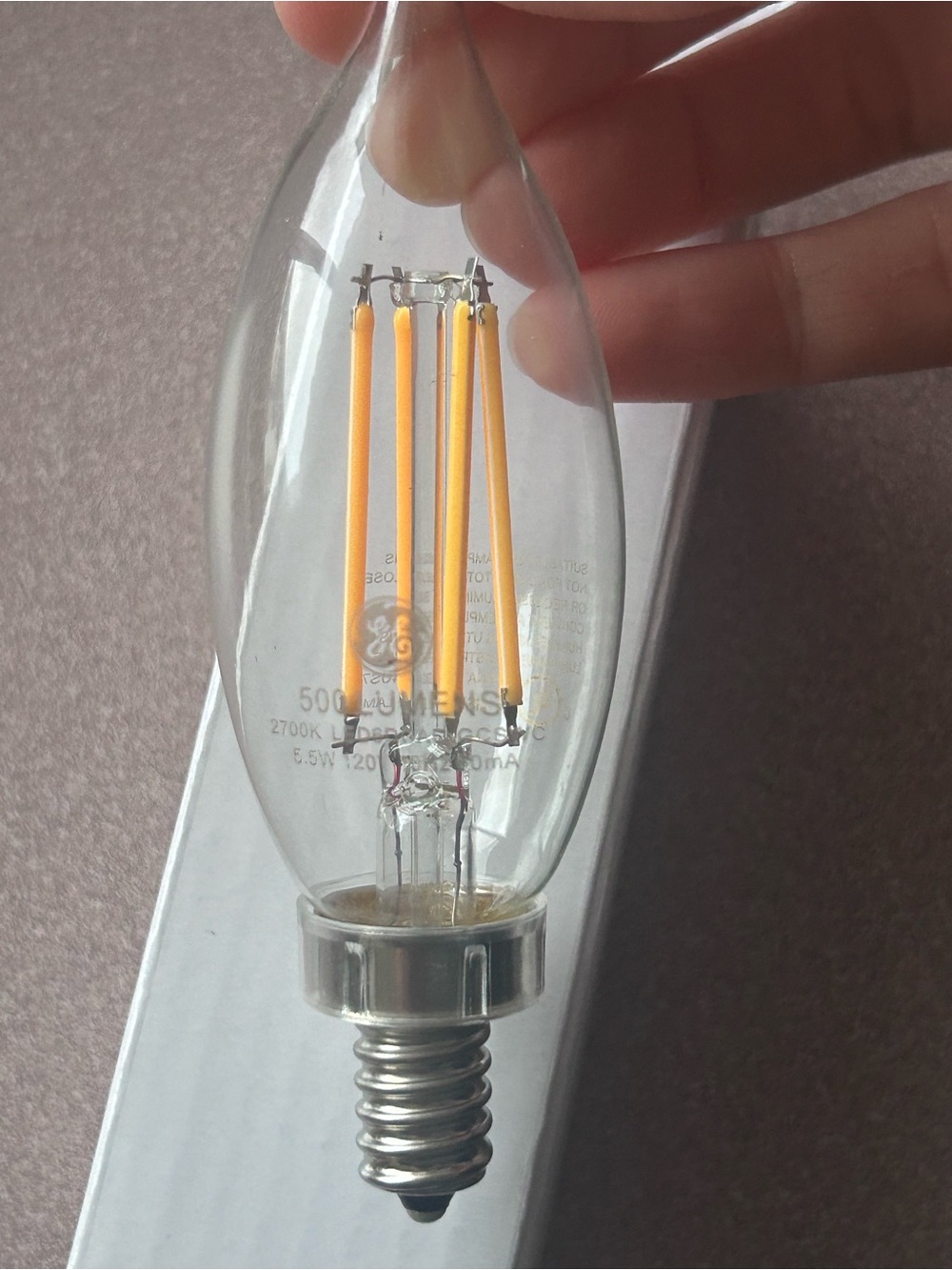 Clear Filament LED Candle Bulb with Amber Filaments
